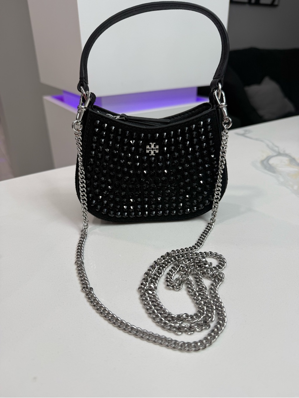 Tory Burch Black Studded Shoulder Bag with Chain Strap EUC
